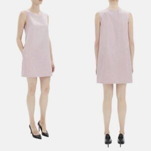 THEORY Easy Sleeveless Sheath Dress in Pink Lilac Cotton Chintz Size XL